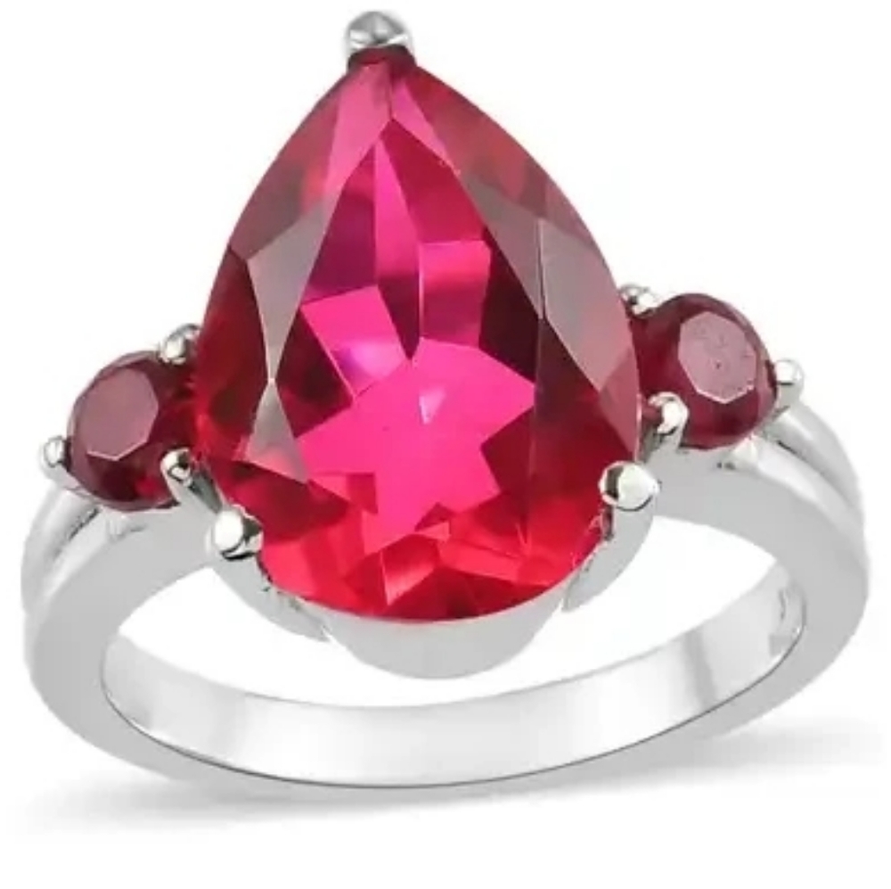 Dragon Fruit Quartz Triplet,  3 Stone Ring